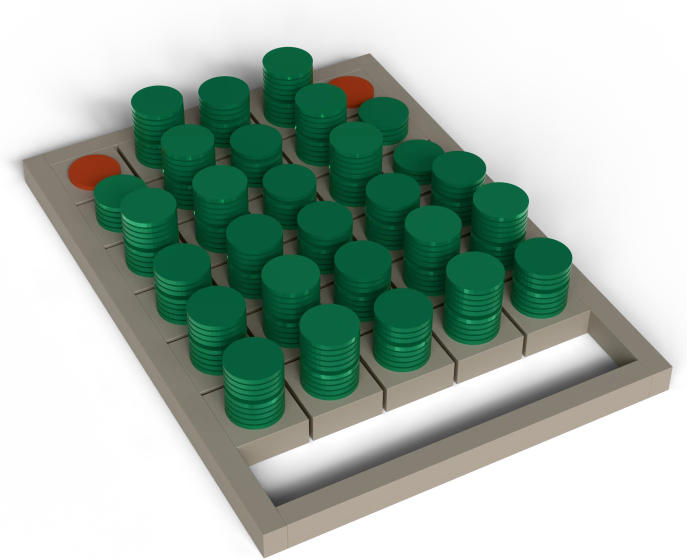 Seven readers down, five fields across. Every cell is green: the full enumeration, one routing at a time.